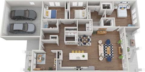 a floor plan of a house with a car and a balcony